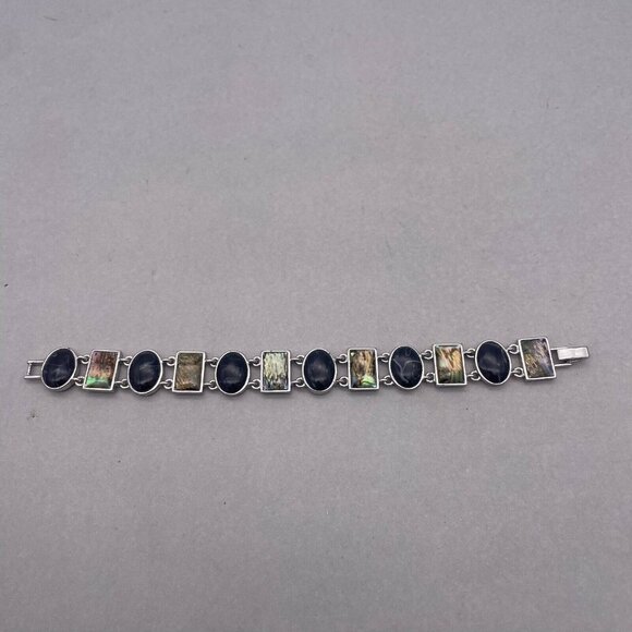 Lia Sophia Jersey Moon faux Abalone and Black Onyx Bracelet Silver Tone 7 Inches - Picture 6 of 7